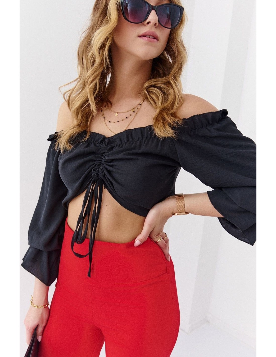 Summer Spanish blouse with ruffles, black 80290 - Online store - Boutique